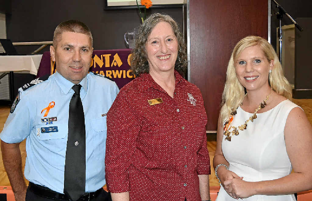 SUPPORT GROUP: Guest speaker Sgt Shane Reid, Zonta Club president Jacinta Fromm and guest speaker Snr Const Wendy Brooks. SUPPORT GROUP: Guest speaker Sgt Shane Reid, Zonta Club president Jacinta Fromm and guest speaker Snr Const Wendy Brooks.
